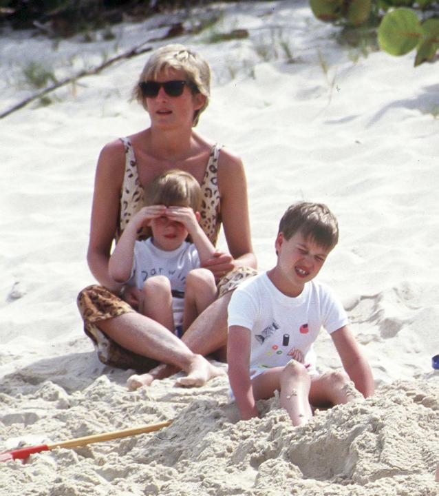 Princess Diana, William and Harry at the beach