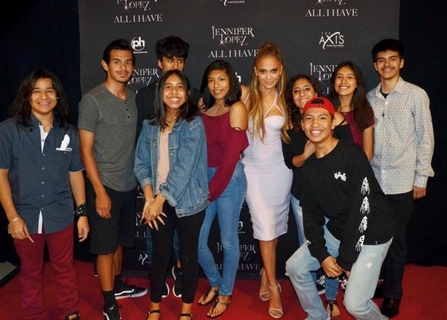 Jennifer Lopez with Las Vegas High School Students