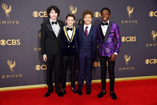 Finn Wolfhard, Noah Schnapp, Gaten Matarazzo and Caleb McLaughlin at 2017 Emmys