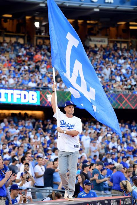 Rob Lowe at Dodger Stadium during Game 1 of the World Series