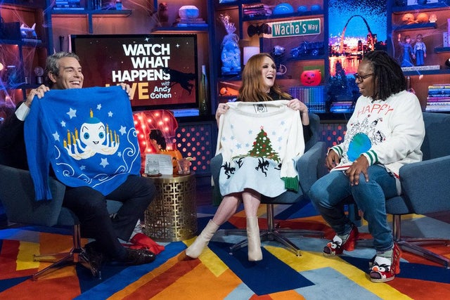 Andy Cohen, Julianne More and Whoopi Goldberg - WWHL