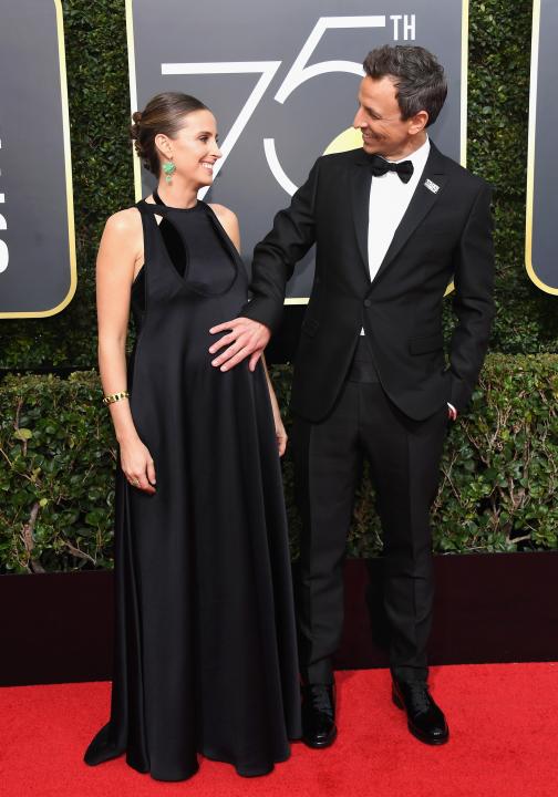 Seth Meyers and wife at 2018 Golden Globes