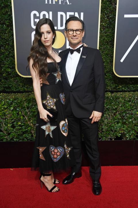 Christian Slater and Brittany Lopez at 2018 Golden Globes