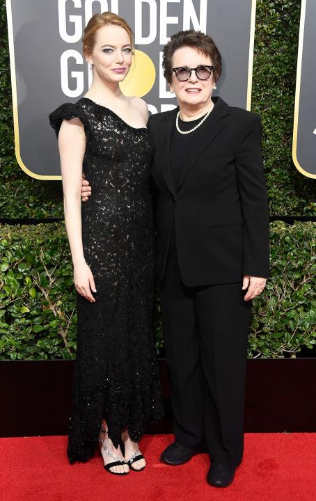 Emma Stone and Billie Jean King at 2018 Globes