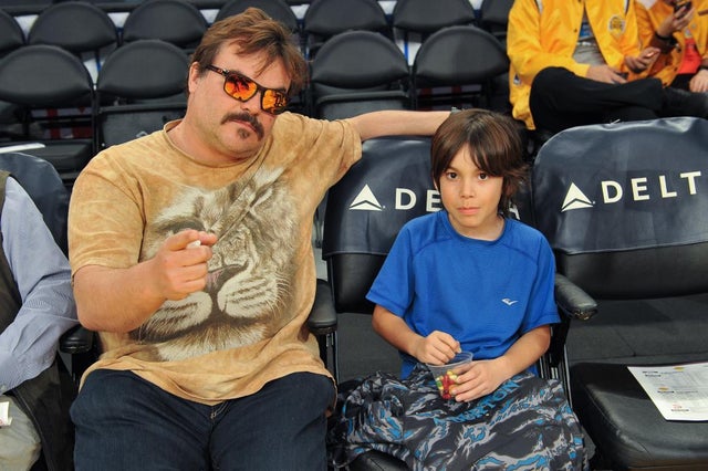 Jack Black and son at Los Angeles Lakers game