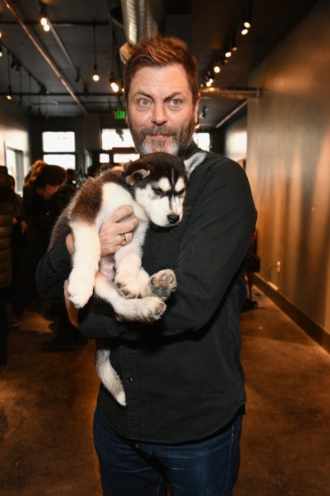 Nick Offerman at 2018 Sundance with dog