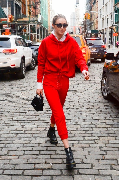Gigi Hadid in red in NYC