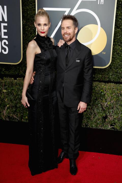 Leslie Bibb and Sam Rockwell at 2018 Golden Globes