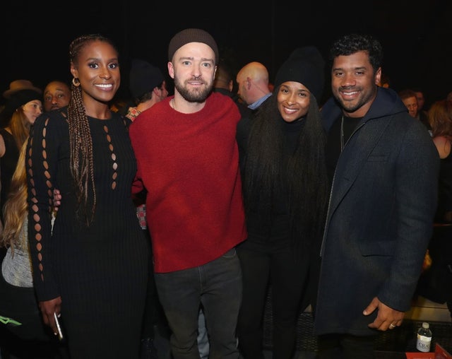 Issa Rae, Justin Timberlake, Ciara and Russell Wilson at listening party
