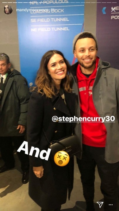 Mandy Moore and Stephen Curry at Super Bowl