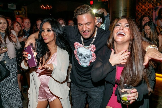 Nicole 'Snooki' Polizzi, Ronnie Ortiz-Magro and Deena Cortese at Jersey Shore Family Vacation premiere party