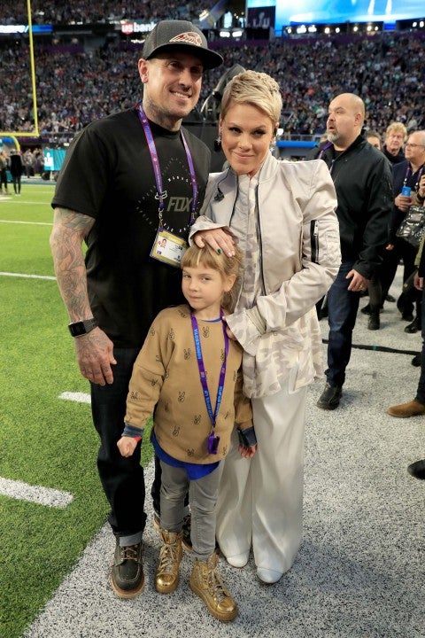 Pink Carey Hart and daughter Willow before the Super Bowl LII pre-game show