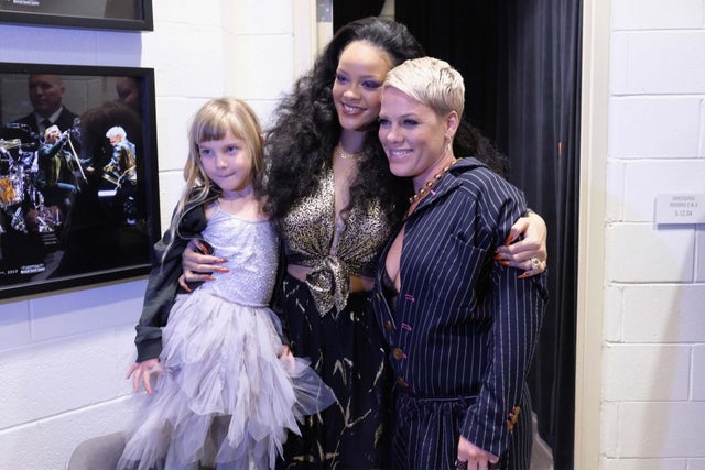 Pink and daughter Willow hang out with Rihanna after the 60th Annual GRAMMY Awards