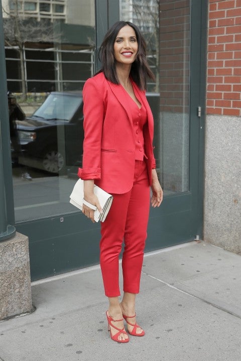 Padma Lakshmi in red suit