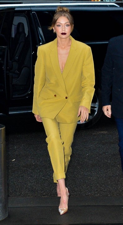 Gigi Hadid in mustard suit
