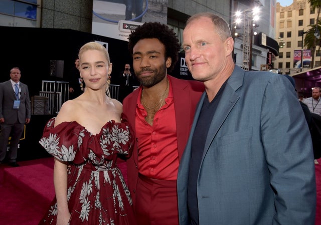 Emilia Clarke, Donald Glover and Woody Harrelson at Solo premiere