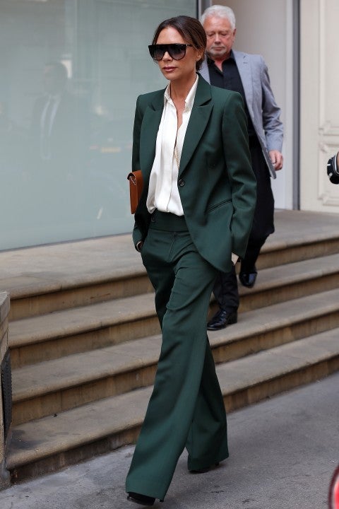 Victoria Beckham in green suit