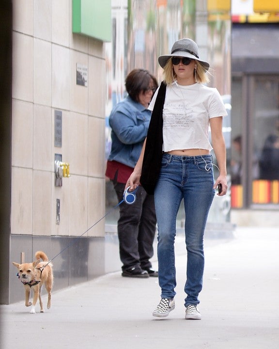 Jennifer Lawrence walks her dog in NYC