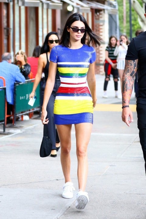 Kendall Jenner in striped dress in NYC