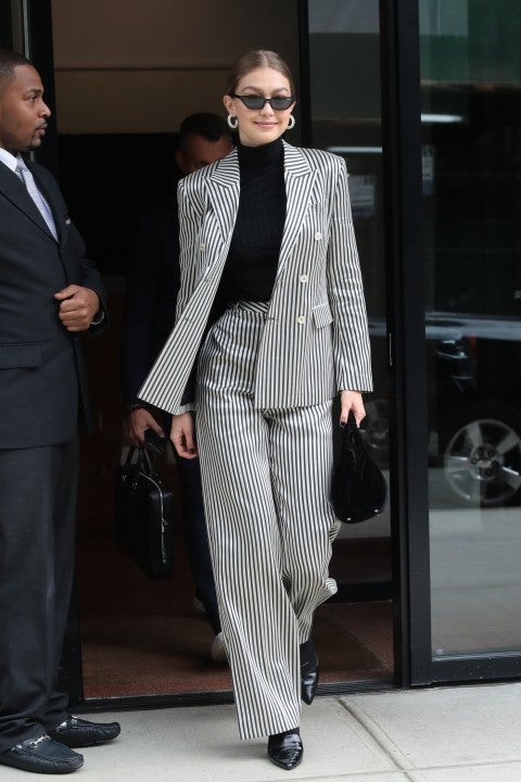 Gigi Hadid in striped suit