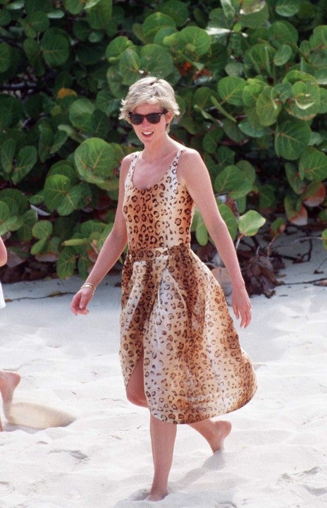 Princess Diana leopard print swimsuit