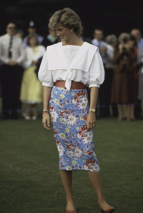 Princess Diana voluminous blouse and floral skirt