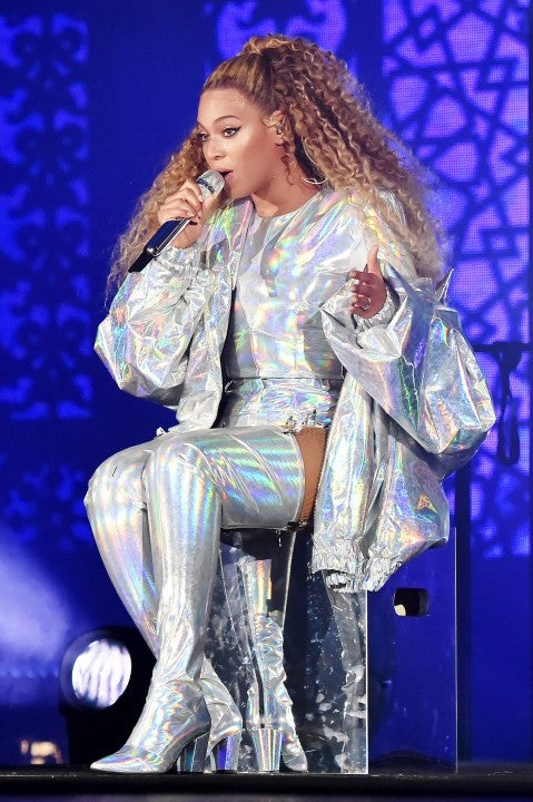 Beyonce in silver outfit in Cardiff