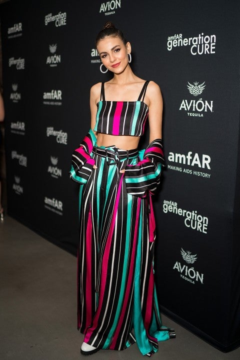 Victoria Justice colorful striped outfit