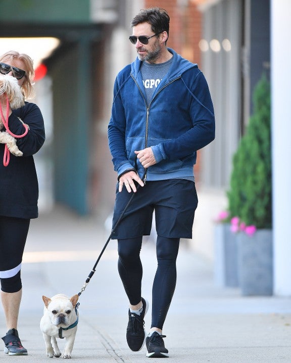 Hugh Jackman walking his dog in NYC