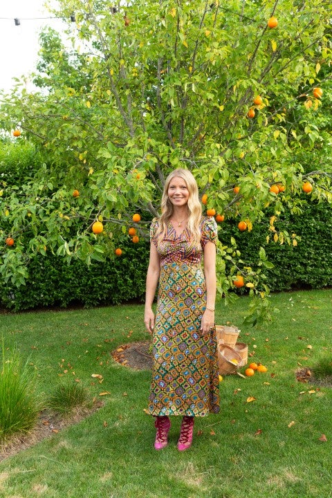 Gwyneth Paltrow in floral dress in the Hamptons