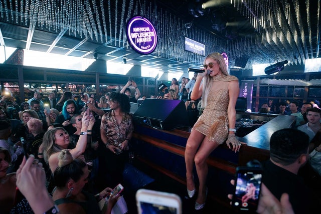 Paris Hilton parties at the Hakkasan Nightclub at the MGM Grand in Las Vegas on July 28.