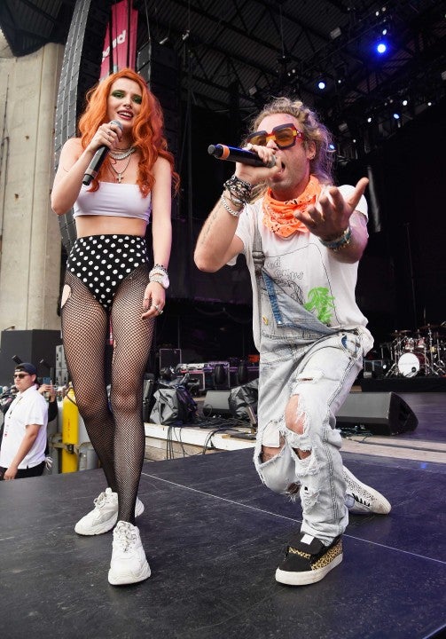 Bella Thorne and Mod Sun perform at the Billboard Hot 100 Festival in New York on Aug. 19.