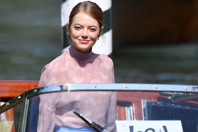 Emma Stone on water taxi in Venice