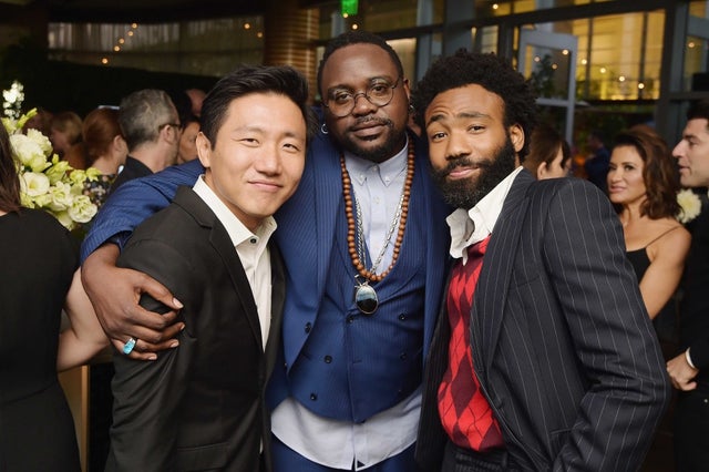 Brian Tyree Henry, Donald Glover and Hiro Murai at a pre-Emmys party on Sept. 16