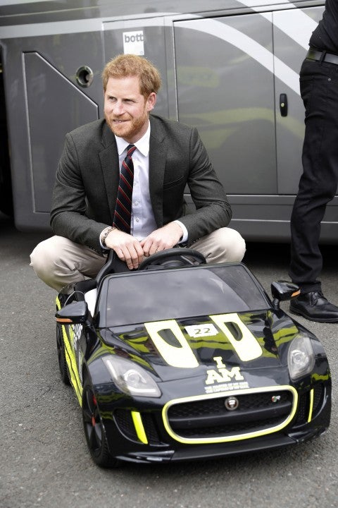 Prince Harry in mini race car