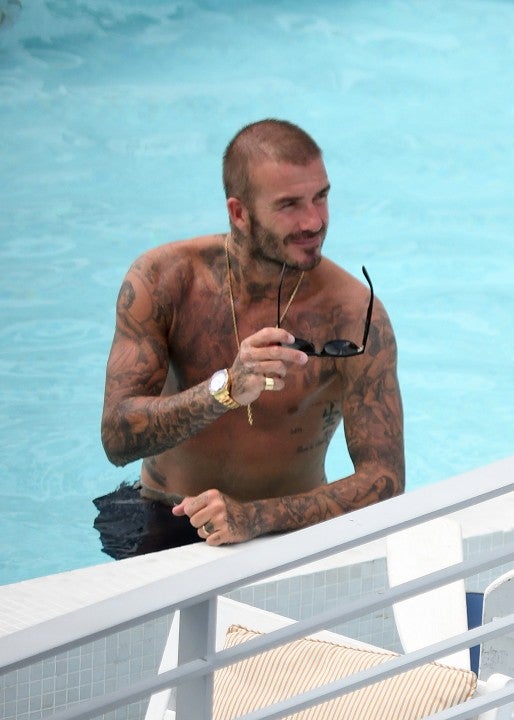 David Beckham in pool in Miami