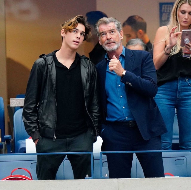 Pierce Brosnan and son Paris at the 2018 U.S. Open on Sept. 8.