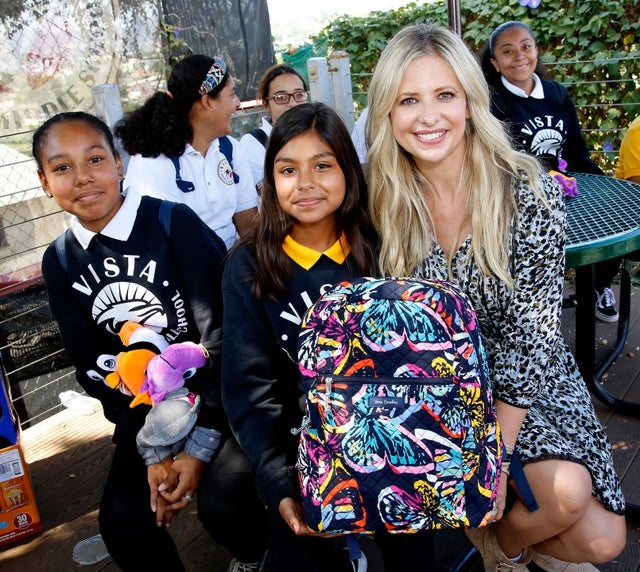 Sarah Michelle Gellar at blessing in a backpack event