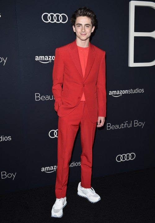 Timothee Chalamet red suit