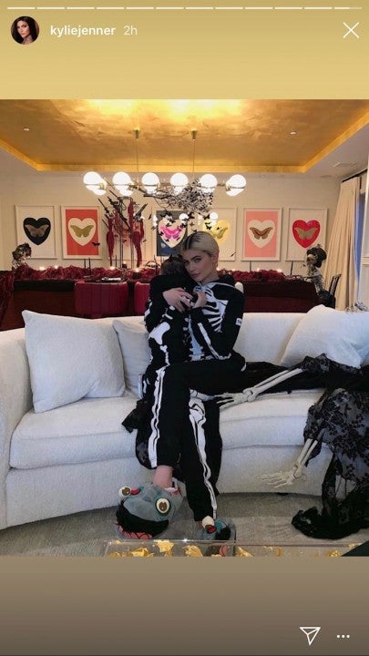 Kylie Jenner and Stormi in skeleton costumes