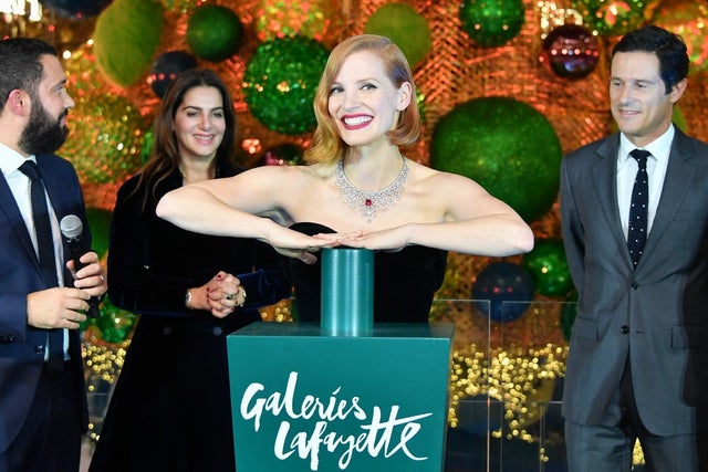 Jessica Chastain at christmas decorations inauguration