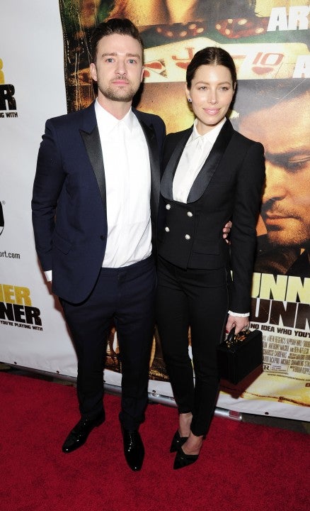 Justin Timberlake and Jessica Biel at Runner Runner premiere in 2013