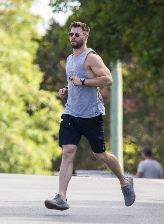 Chris Hemsworth jogging in Byron Bay