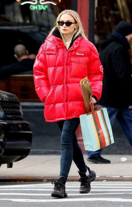Sophie Turner in red coat in nyc