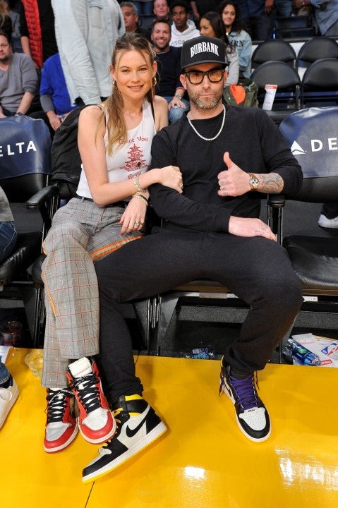 Behati Prinsloo and Adam Levine at Lakers game on 12/2