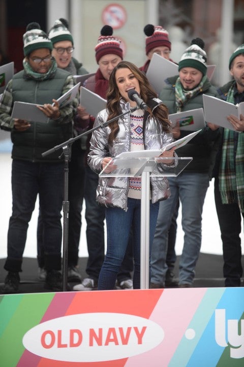 Lea Michele singing christmas carols with old Navy
