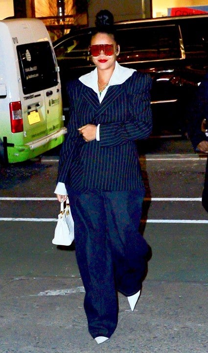 Rihanna in NYC in oversized suit