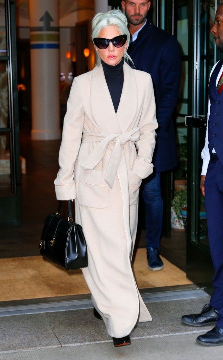 Lady Gaga in NYC in white coat