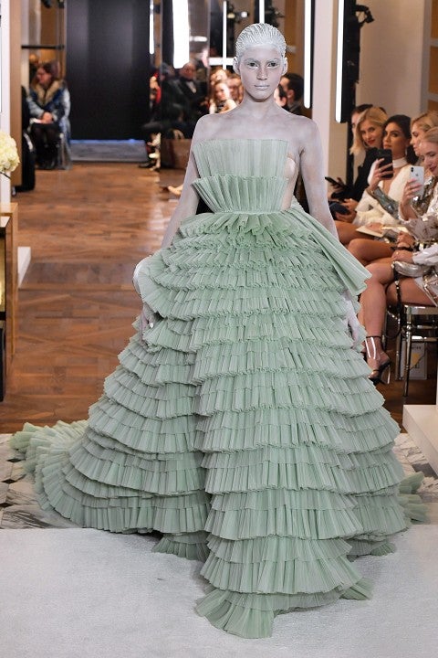 Balmain spring 2019 couture mint tulle gown