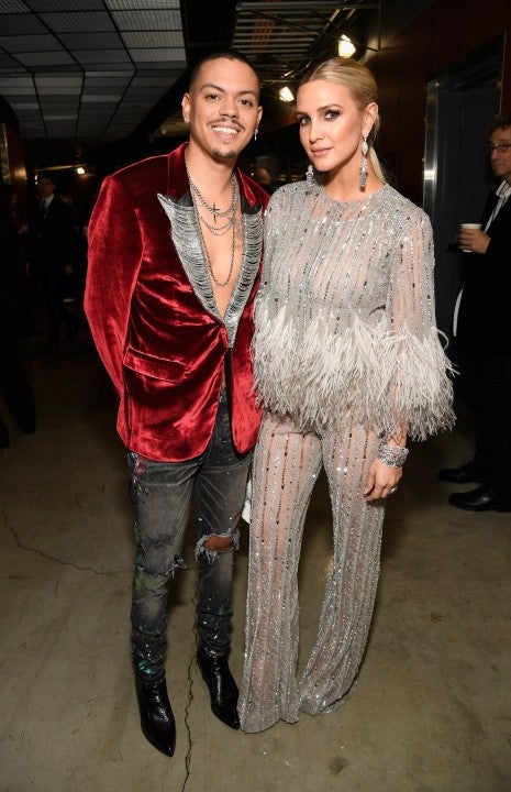 Evan Ross and Ashlee Simpson backstage during the 61st Annual GRAMMY Awards